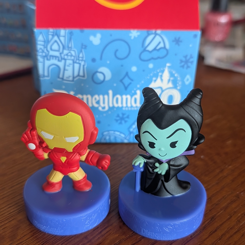 Disneyland 70th Anniversary McDonald's Iron Man and Maleficent Figures